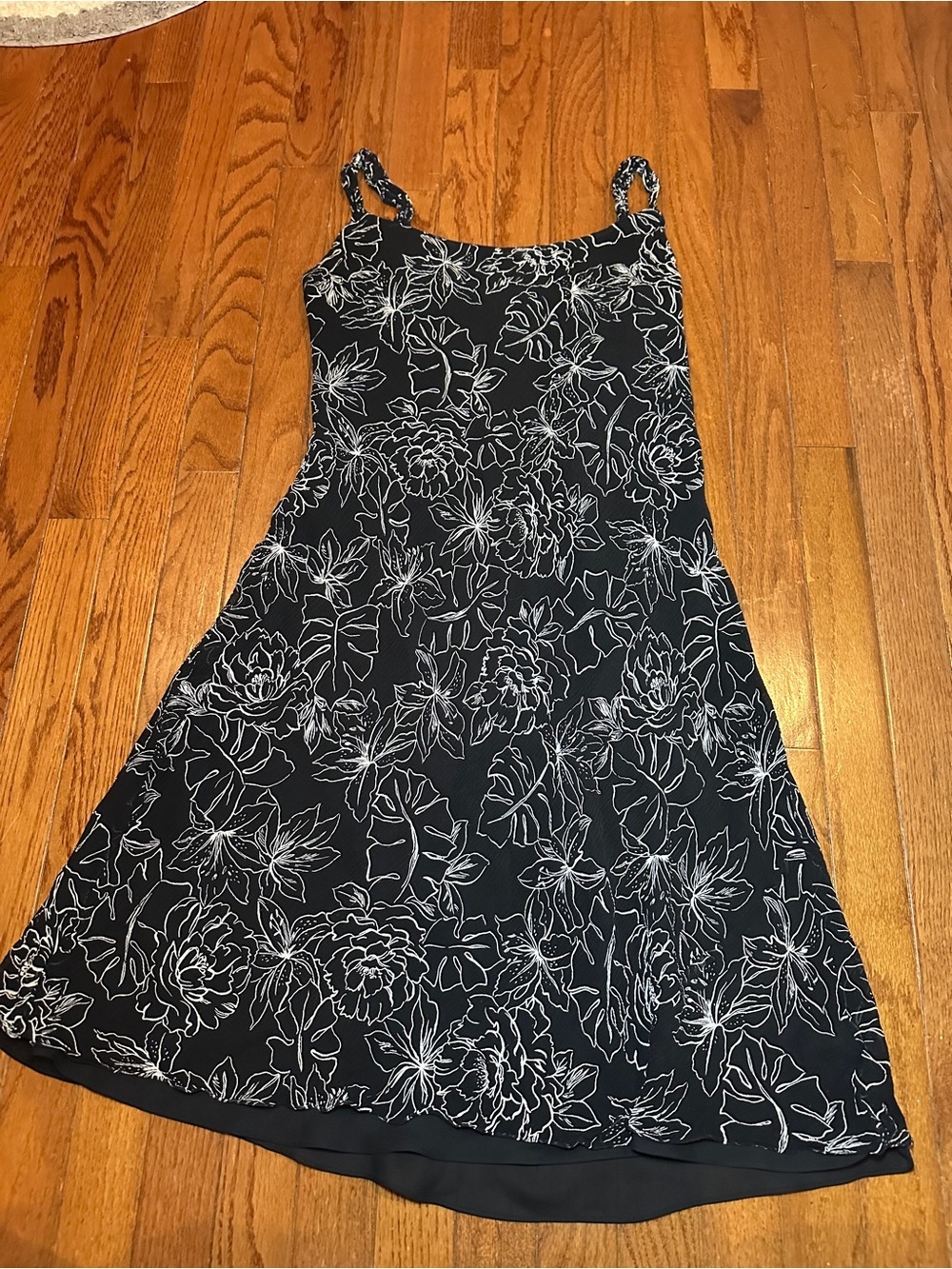 Y2K Silk Floral Babydoll Slip Dress Jones NY 12 Black Midi Whimsigoth Romantic
